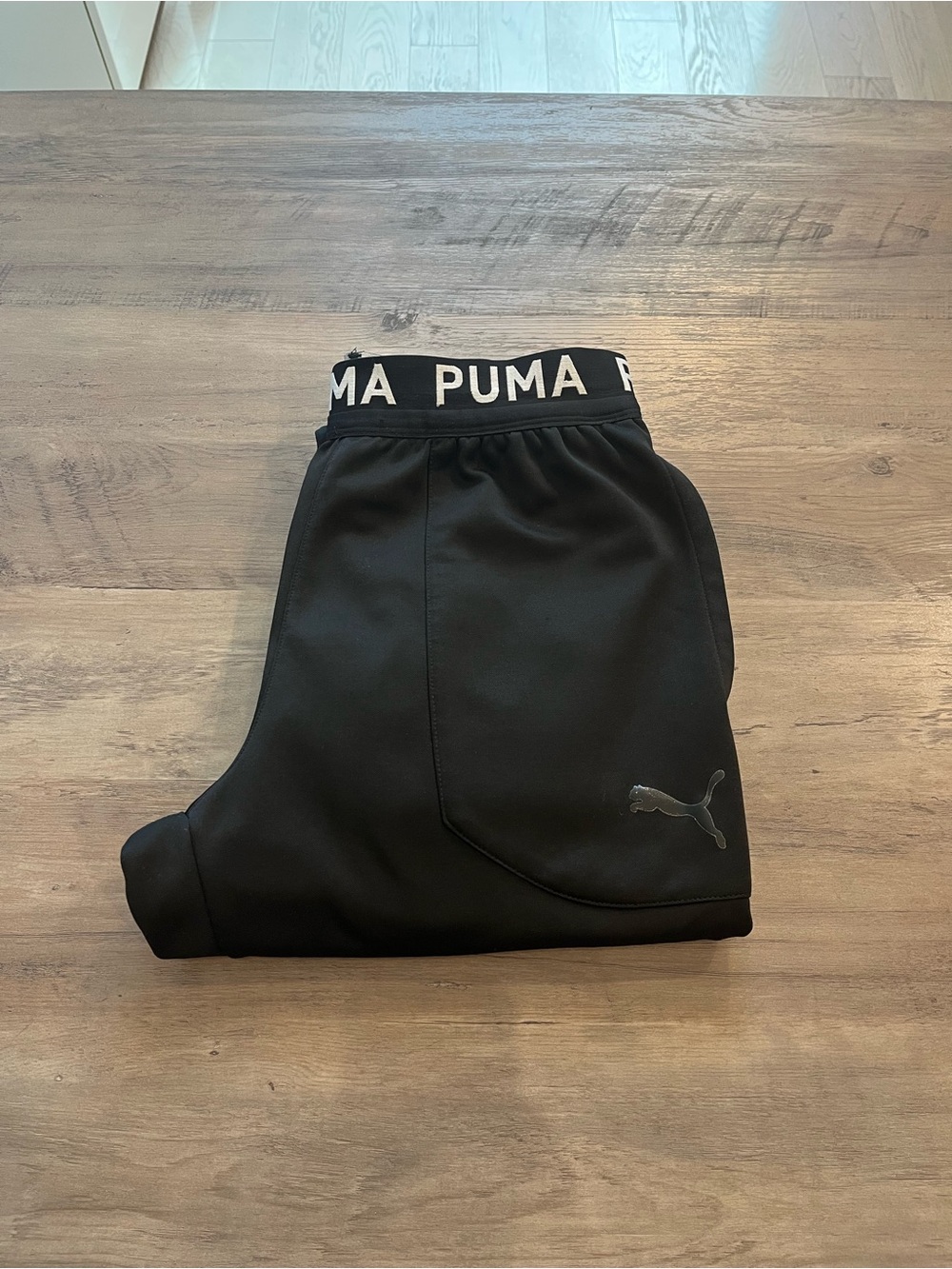 Puma Black Joggers with White Logo Waistband